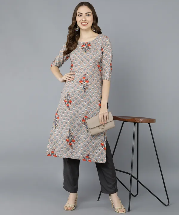 Beige__Crepe_Printed_Kurti_With_Pant_Set