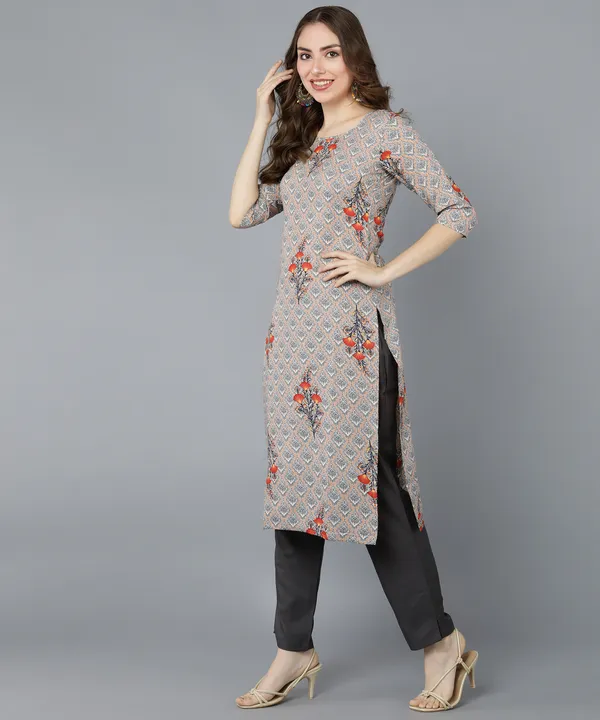 Beige__Crepe_Printed_Kurti_With_Pant_Set