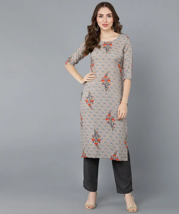 Beige__Crepe_Printed_Kurti_With_Pant_Set