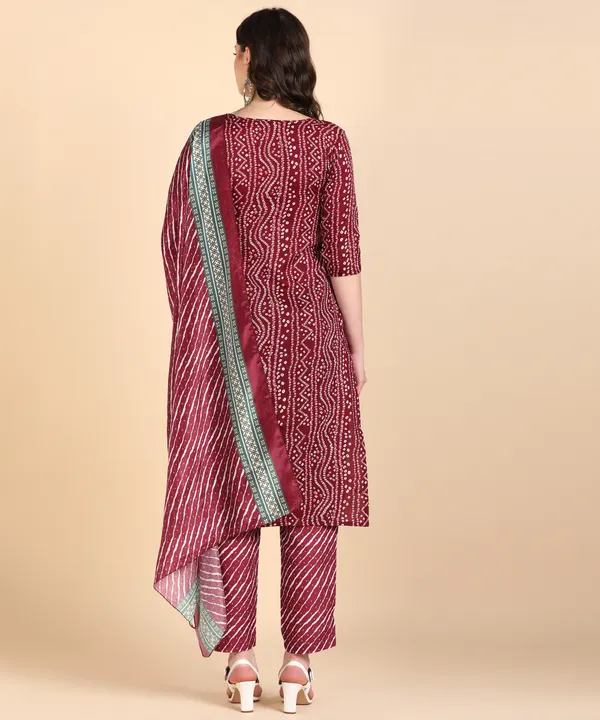 Maroon_Cotton_Printed_Kurti_Pant_With_Dupatta_Set