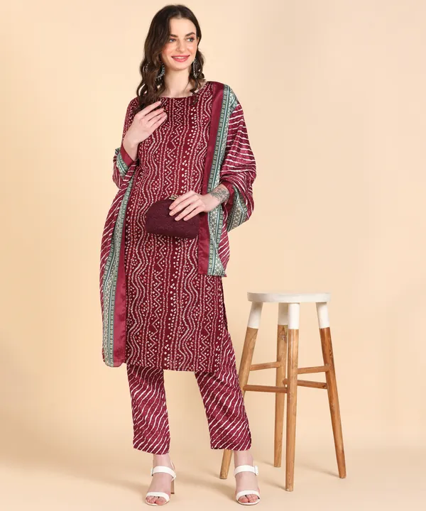 Maroon_Cotton_Printed_Kurti_Pant_With_Dupatta_Set