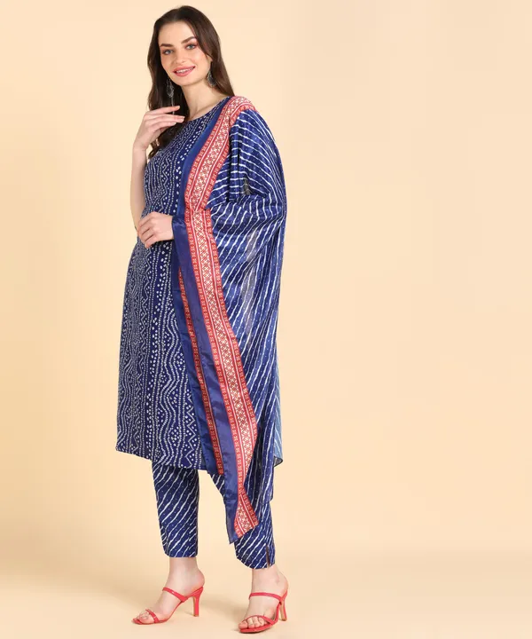 Blue_Cotton_Printed_Kurti_Pant_With_Dupatta_Set