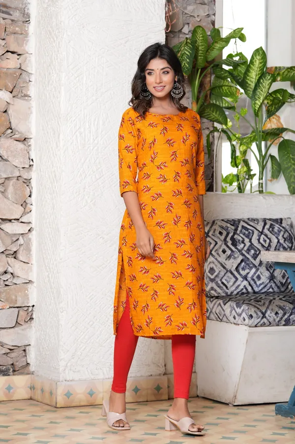 Orange_Women_Printed_Straight_Kurti