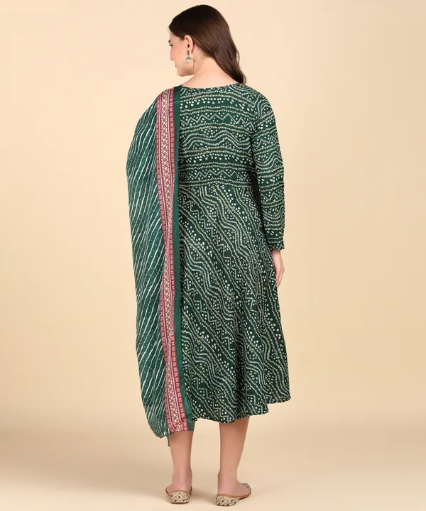 Green_Cotton_Printed_Round_Kurti_With_Dupatta_Set_For_Women