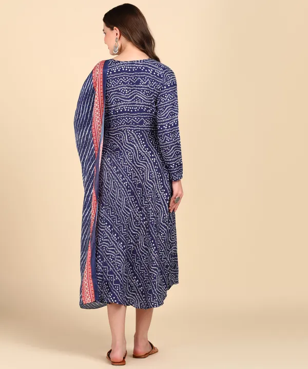 Blue_Cotton_Printed_Round_Kurti_With_Dupatta_Set_For_Women