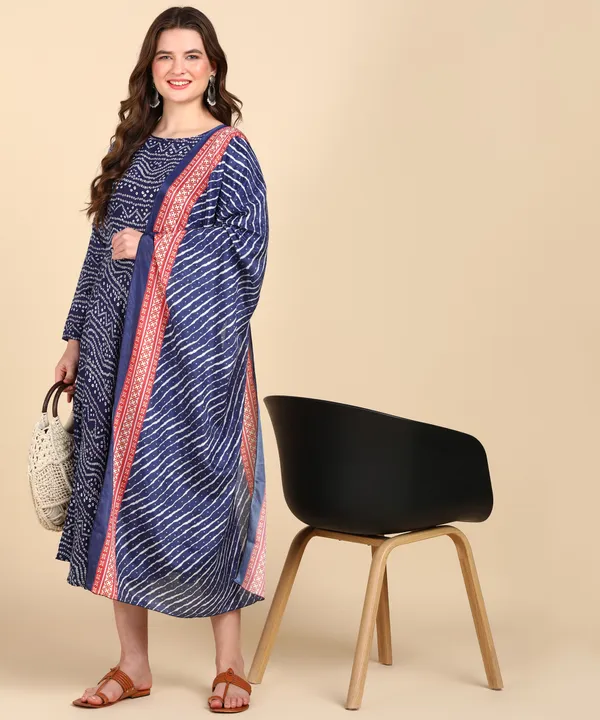 Blue_Cotton_Printed_Round_Kurti_With_Dupatta_Set_For_Women