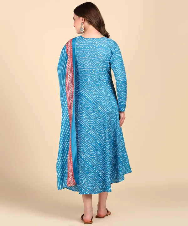 Sky_Blue_Cotton_Printed_Round_Kurti_With_Dupatta_Set_For_Women