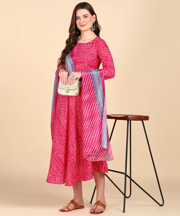 Pink_Cotton_Printed_Round_Kurti_With_Dupatta_Set_For_Women