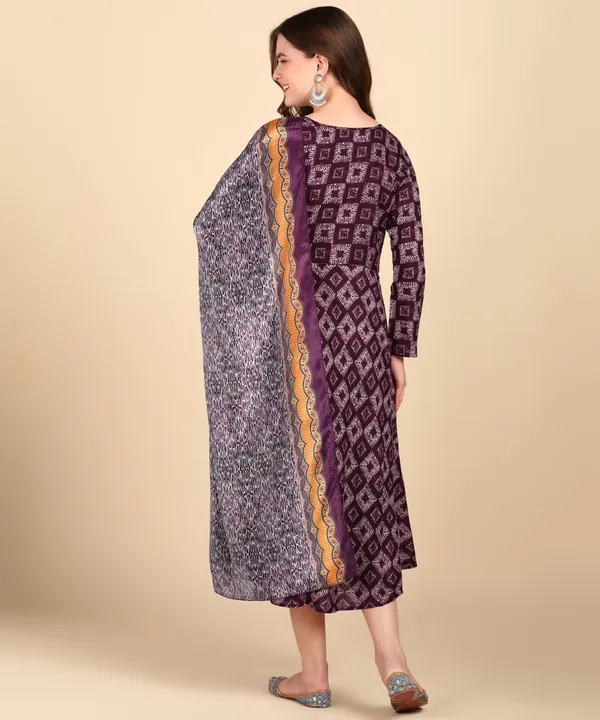 Purple_Cotton_Printed_Round_Kurti_With_Dupatta_Set_For_Women