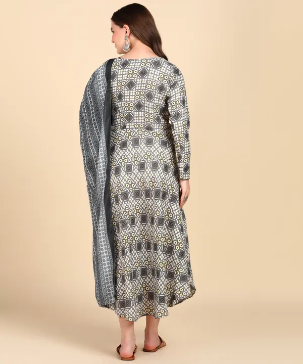 Grey_Cotton_Printed_Round_Kurti_With_Dupatta_Set_For_Women