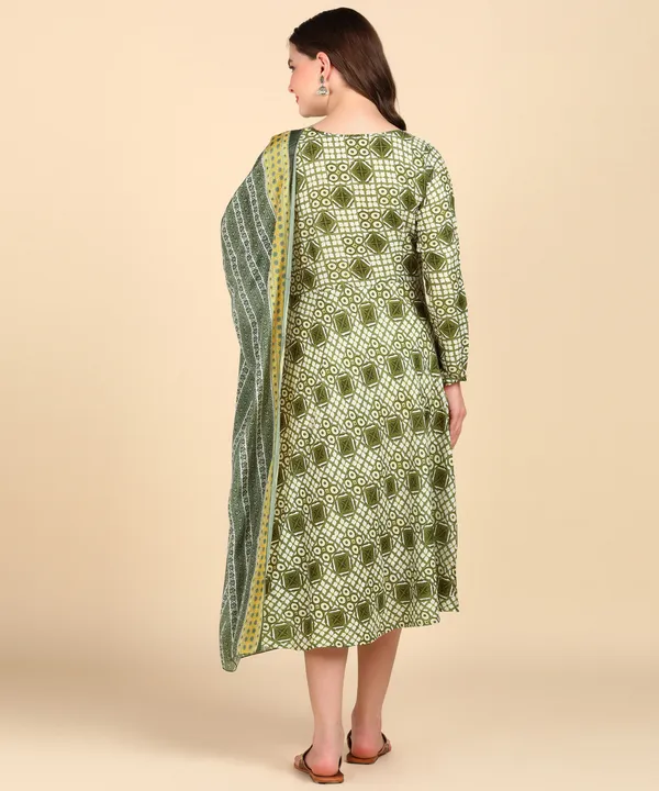 Olive_Cotton_Printed_Round_Kurti_With_Dupatta_Set_For_Women