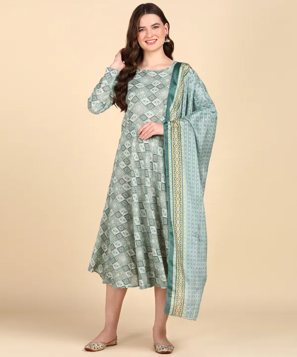 Multicolor_Cotton_Printed_Round_Kurti_With_Dupatta_Set_For_Women