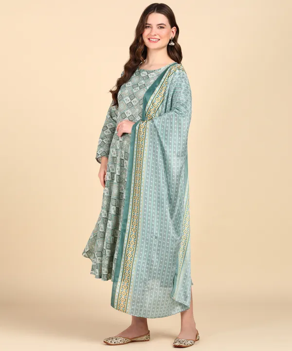 Multicolor_Cotton_Printed_Round_Kurti_With_Dupatta_Set_For_Women