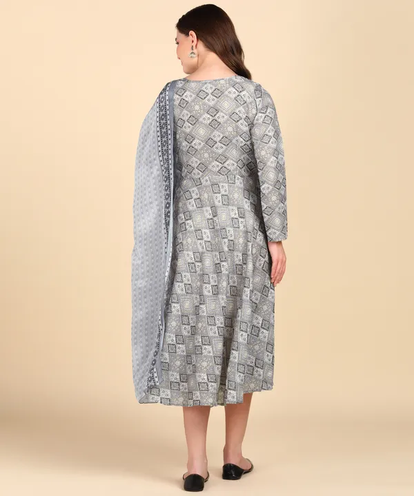 Grey_Cotton_Printed_Round_Kurti_With_Dupatta_Set_For_Women