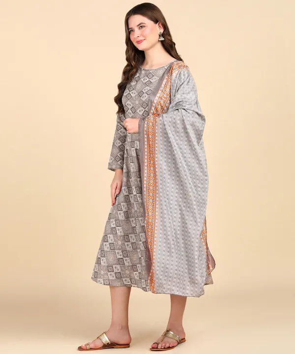 Multicolor_Cotton_Printed_Round_Kurti_With_Dupatta_Set_For_Women