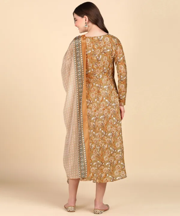Light_Brown_Cotton_Printed_Round_Kurti_With_Dupatta_Set_For_Women