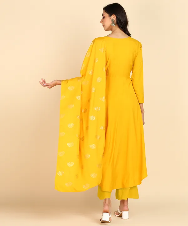 Yellow_Women_Anarkali_Kurti_With_Foil_Print_Dupatta