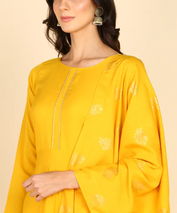 Yellow_Women_Anarkali_Kurti_With_Foil_Print_Dupatta