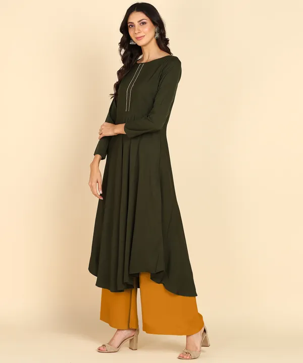 Green_Women_Anarkali_Kurti_With_Foil_Print_Dupatta