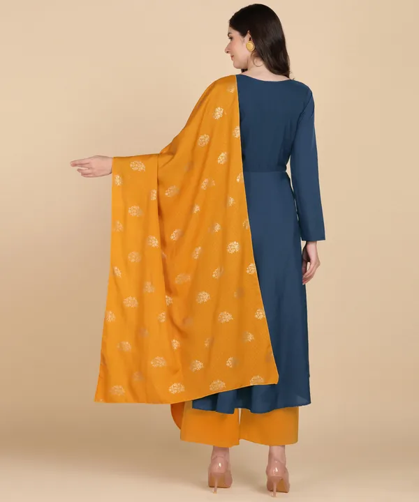 Navy_Blue_Women_Anarkali_Kurti_With_Foil_Print_Dupatta
