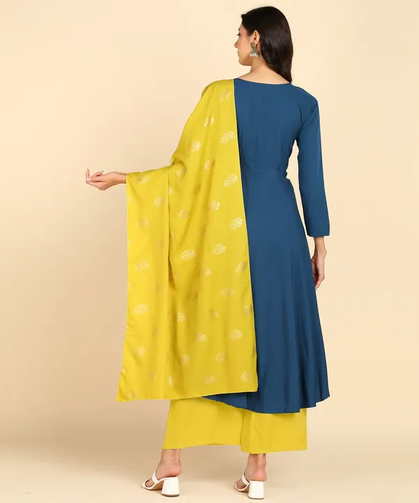 Blue_Women_Anarkali_Kurti_With_Foil_Print_Dupatta