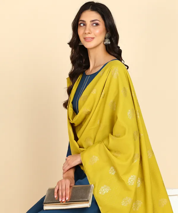 Blue_Women_Anarkali_Kurti_With_Foil_Print_Dupatta