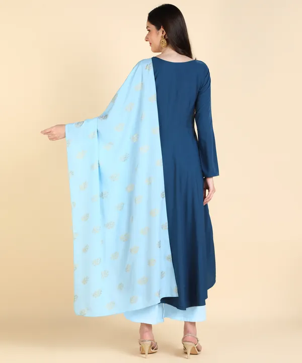 Blue_Women_Anarkali_Kurti_With_Foil_Print_Dupatta