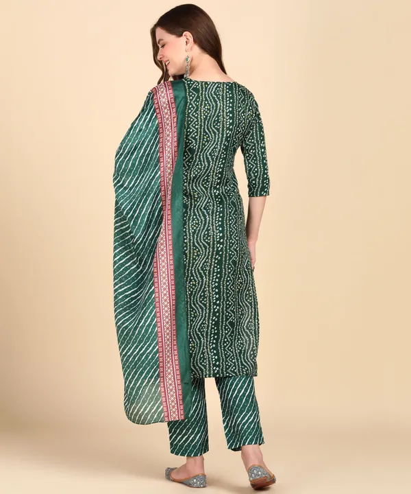 Green_Cotton_Printed_Kurti_Pant_With_Dupatta_Set