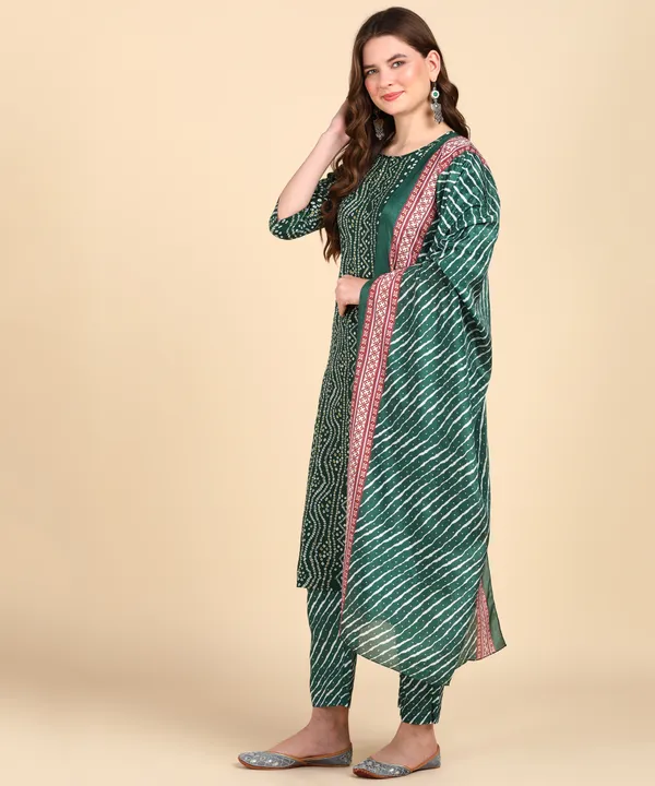 Green_Cotton_Printed_Kurti_Pant_With_Dupatta_Set