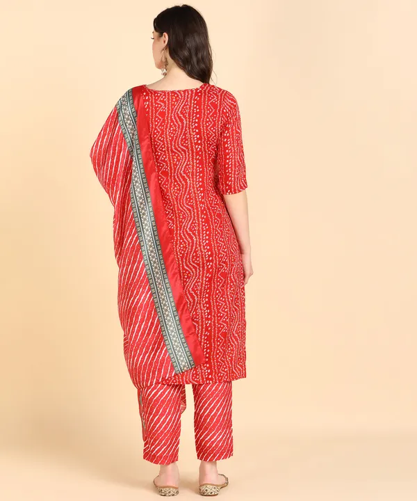 Red_Cotton_Printed_Kurti_Pant_With_Dupatta_Set