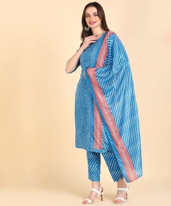 Sky_Blue_Cotton_Printed_Kurti_Pant_With_Dupatta_Set