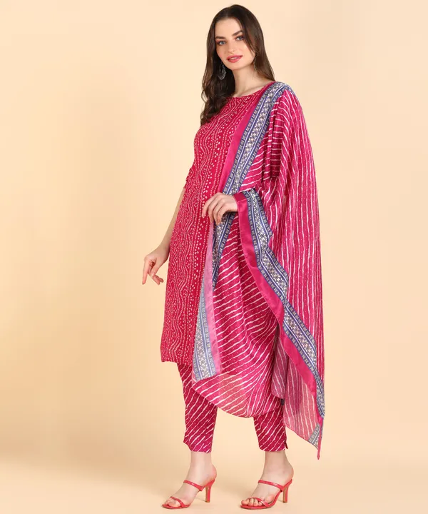 Pink_Cotton_Printed_Kurti_Pant_With_Dupatta_Set