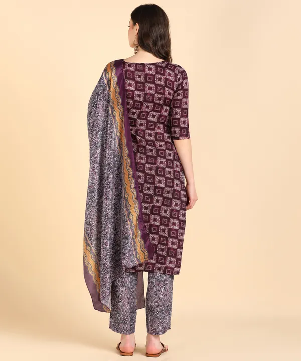 Purple_Cotton_Printed_Kurti_Pant_With_Dupatta_Set