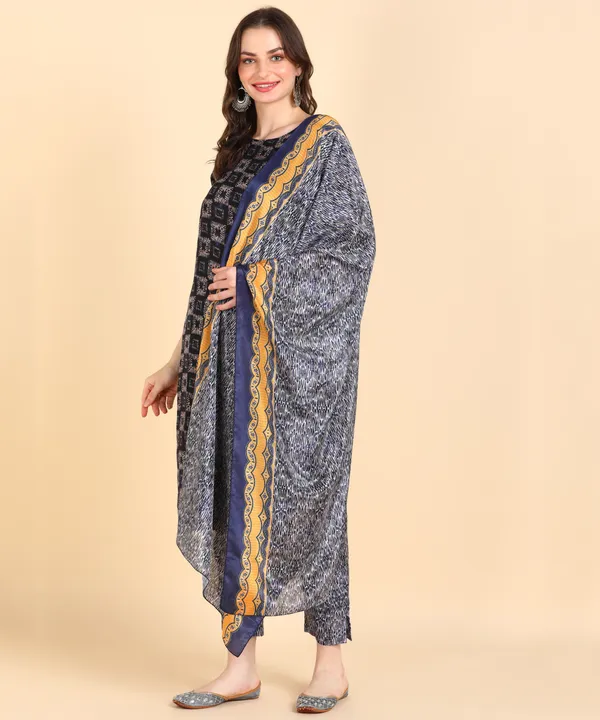 Navy_Blue_Cotton_Printed_Kurti_Pant_With_Dupatta_Set