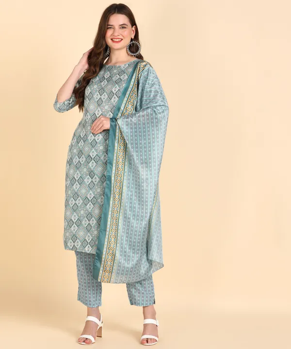Multicolor_Cotton_Printed_Kurti_Pant_With_Dupatta_Set