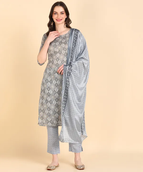 Grey_Cotton_Printed_Kurti_Pant_With_Dupatta_Set