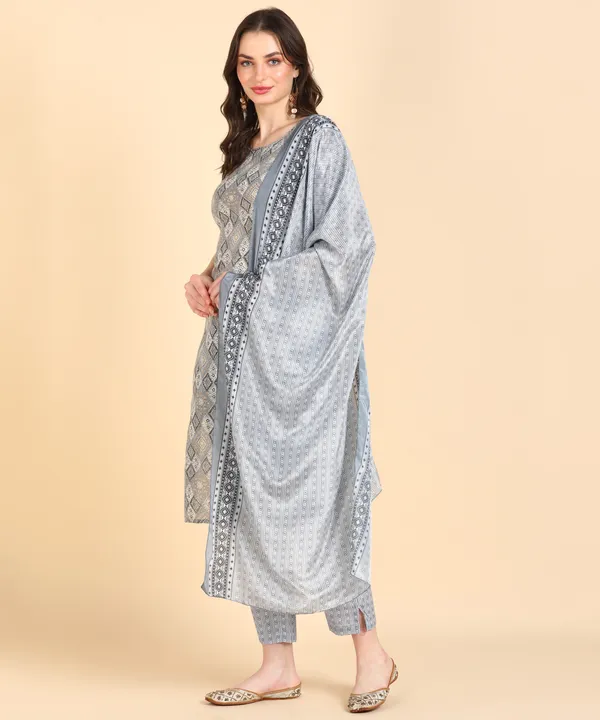 Grey_Cotton_Printed_Kurti_Pant_With_Dupatta_Set