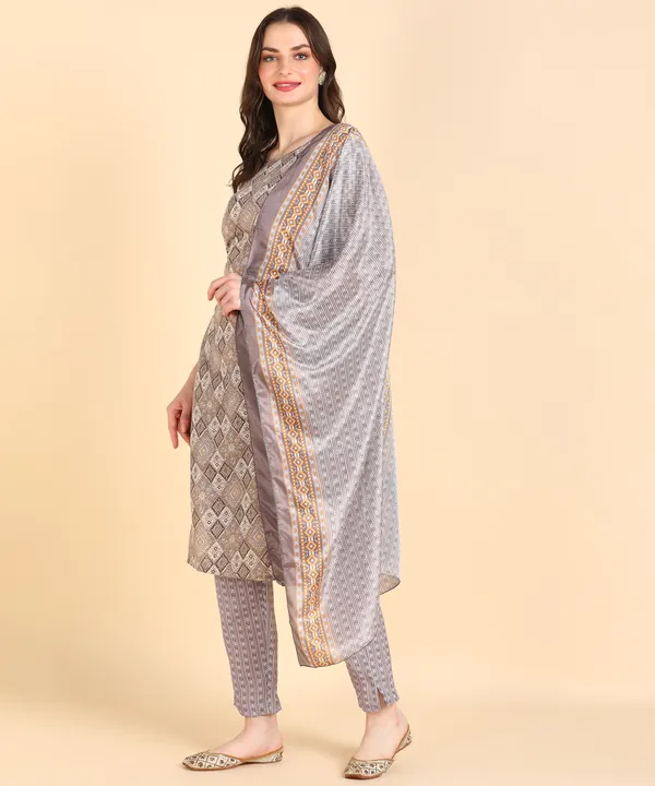 Grey_Cotton_Printed_Kurti_Pant_With_Dupatta_Set