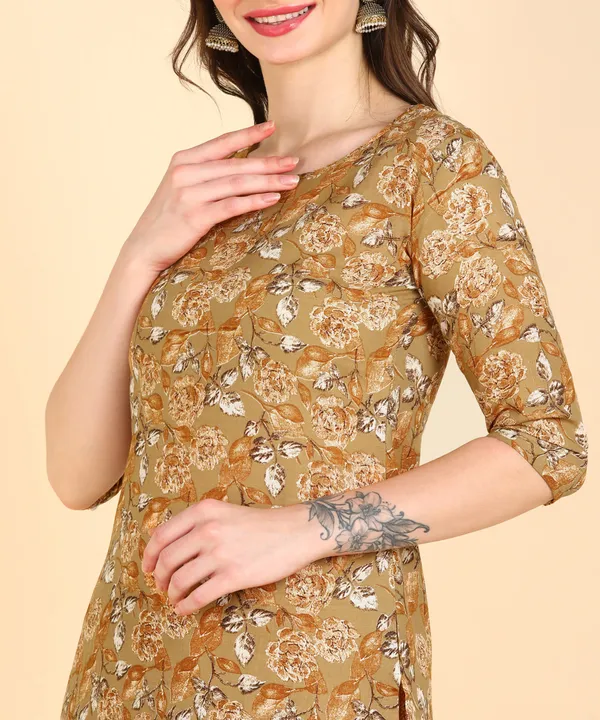 Light_Brown_Cotton_Printed_Kurti_Pant_With_Dupatta_Set
