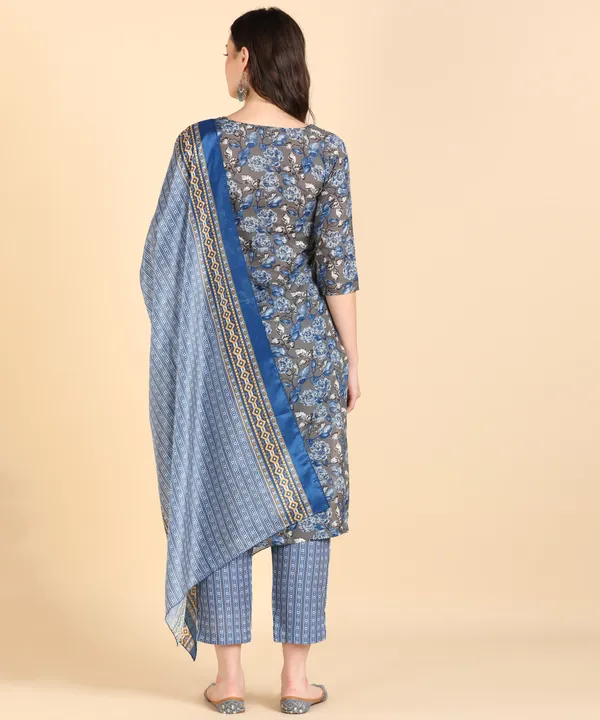 Blue_Cotton_Printed_Kurti_Pant_With_Dupatta_Set