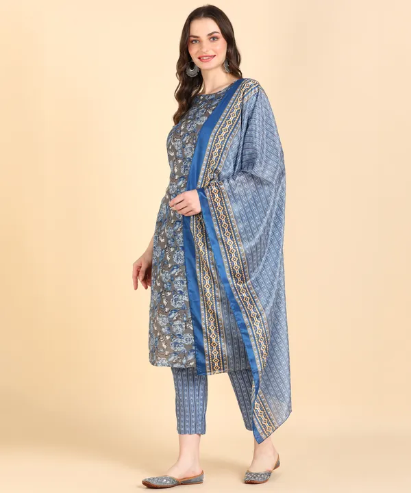 Blue_Cotton_Printed_Kurti_Pant_With_Dupatta_Set