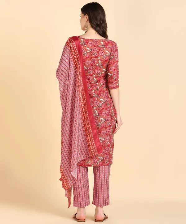 Red_Cotton_Printed_Kurti_Pant_With_Dupatta_Set