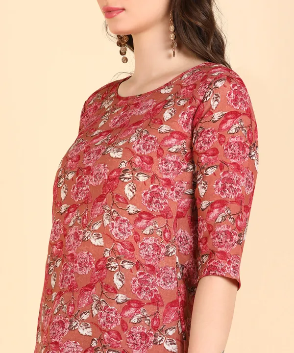 Red_Cotton_Printed_Kurti_Pant_With_Dupatta_Set