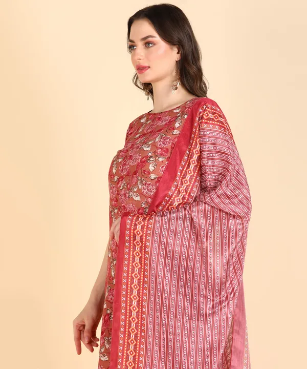 Red_Cotton_Printed_Kurti_Pant_With_Dupatta_Set