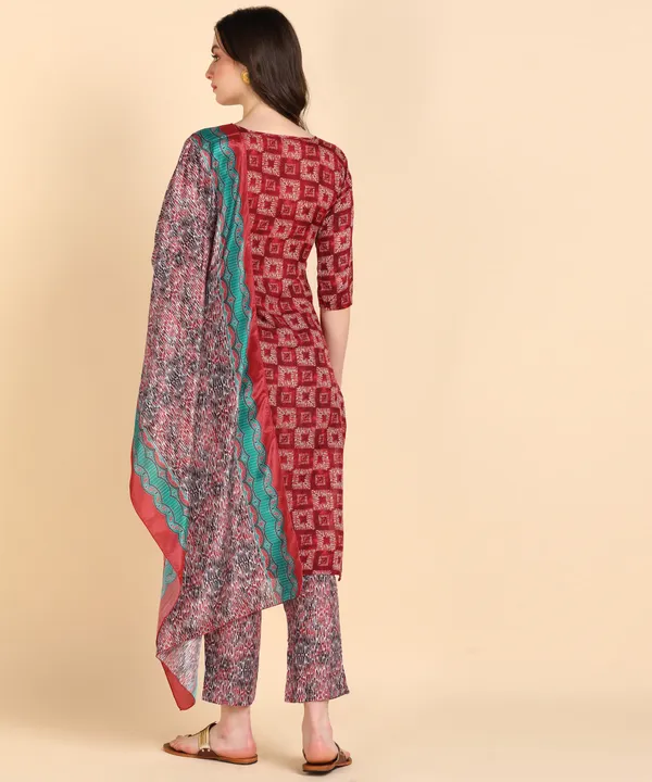 Red_Cotton_Printed_Kurti_Pant_With_Dupatta_Set