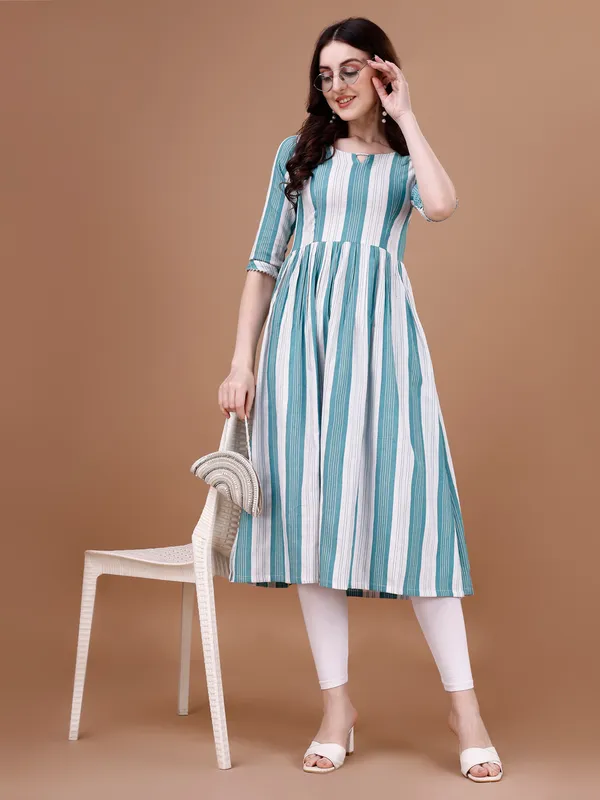 Blue_Cotton_Lining_Pattern_Flared_Kurti