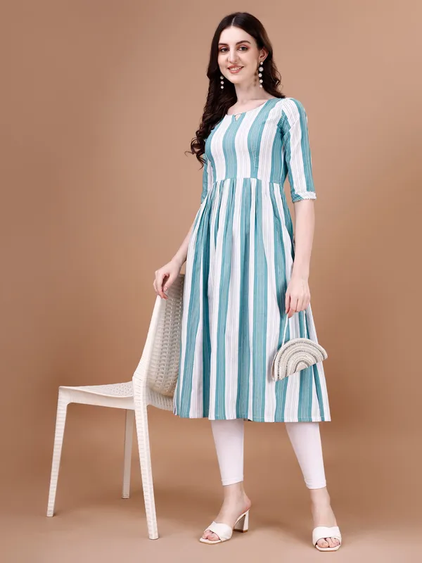 Blue_Cotton_Lining_Pattern_Flared_Kurti