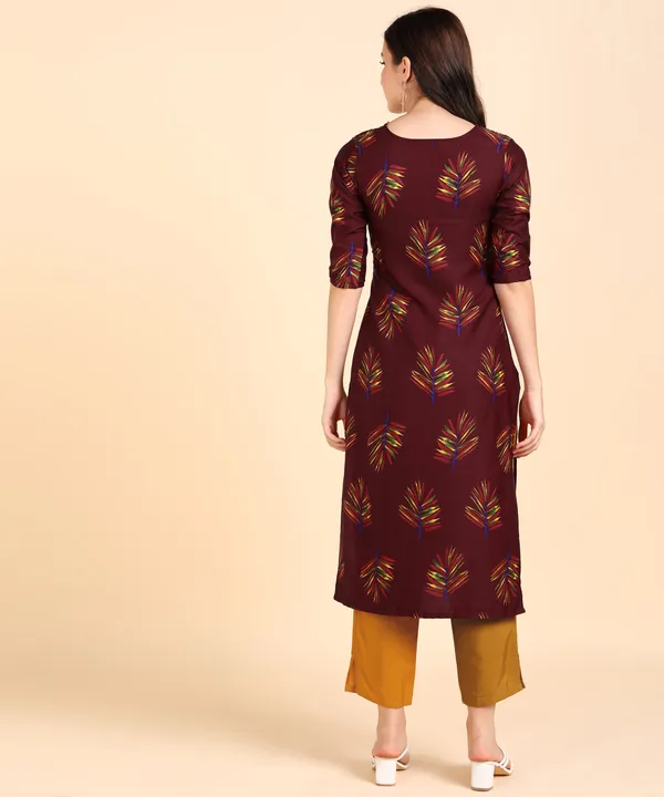 Maroon_Women_Printed_Kurti_With_Pant_Set