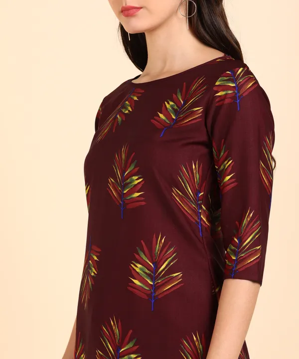 Maroon_Women_Printed_Kurti_With_Pant_Set
