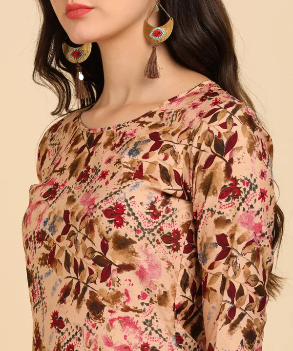 Beige_Women_Printed_Kurti_With_Pant_Set